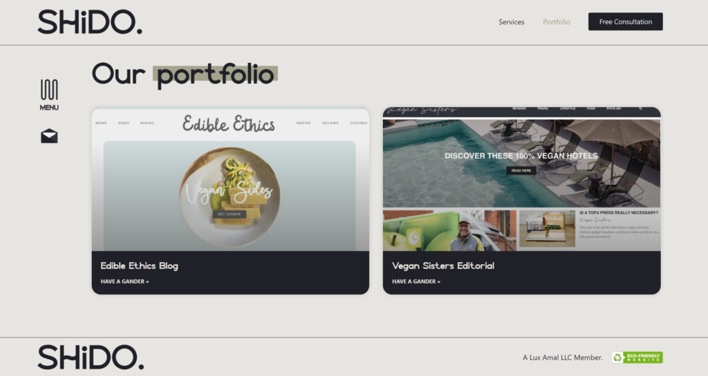 Screenshot of SHiDO portfolio web page