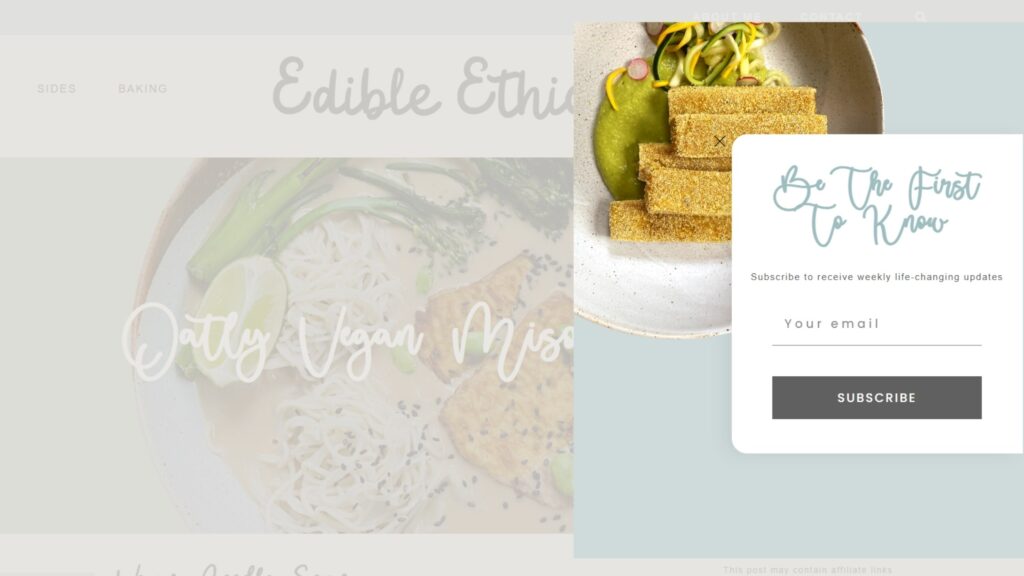 Pop up designed for Edible Ethics web design